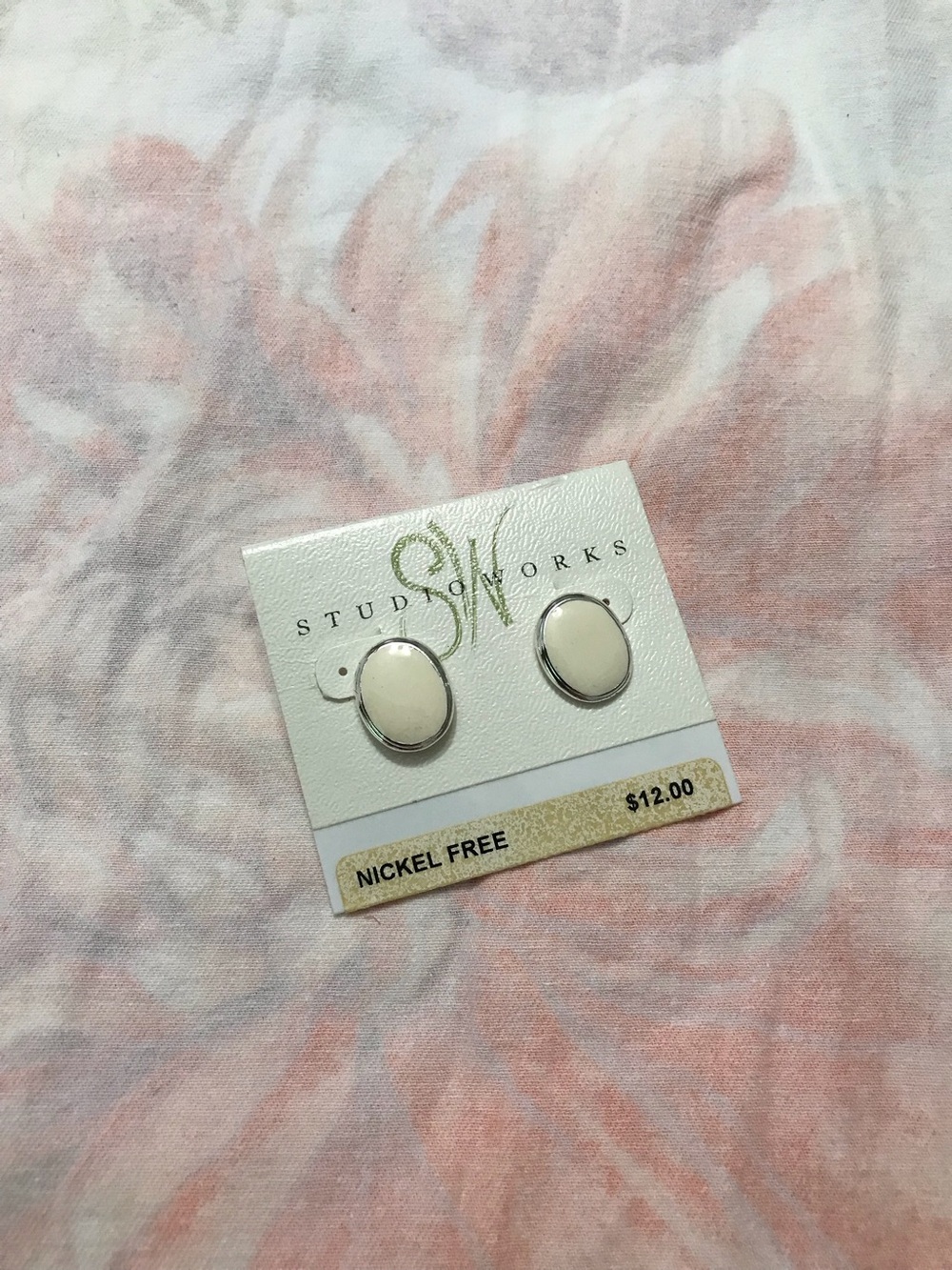 Studio Works Silver Tone White Enamel Simple Classic Stud Earrings